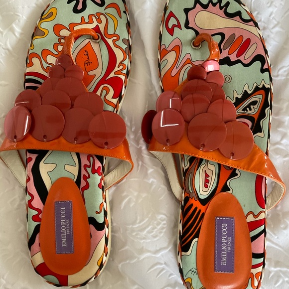 Emilio Pucci Shoes - NEW Emilio Pucci satin sandals orange white shoes rubber bottom US 9.5 10 EU 40